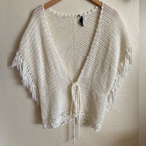 Vintage Crochet Knit Fringe Cardigan